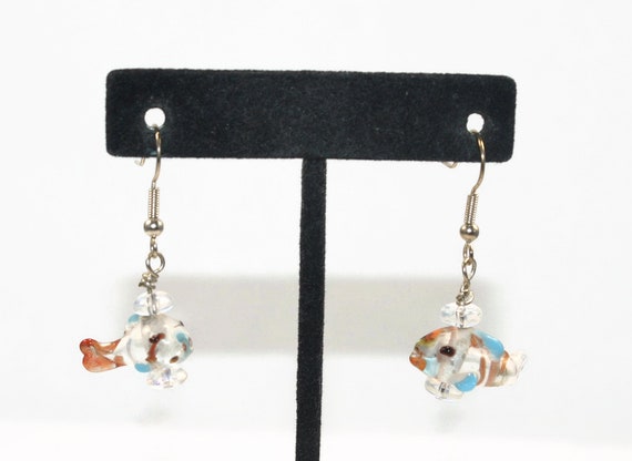 Cute Murano Glass Fish Earrings with Silver Tone … - image 2