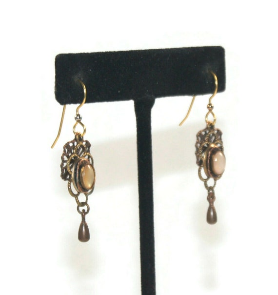 Vintage Gold Tone and Resin Dangle Earrings with … - image 3