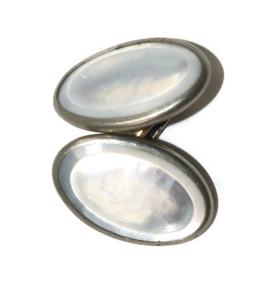 Vintage Silver Tone and Mother of Pearl Oval Cuff… - image 2