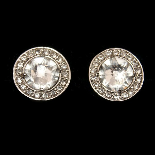 Vintage Silver Tone and Clear Rhinestones Round Stud Earrings with Post Backs for Pierced Ears. IBB CN Hallmark.