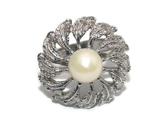 Anello vintage regolabile in argento e perle finte, misura 6.