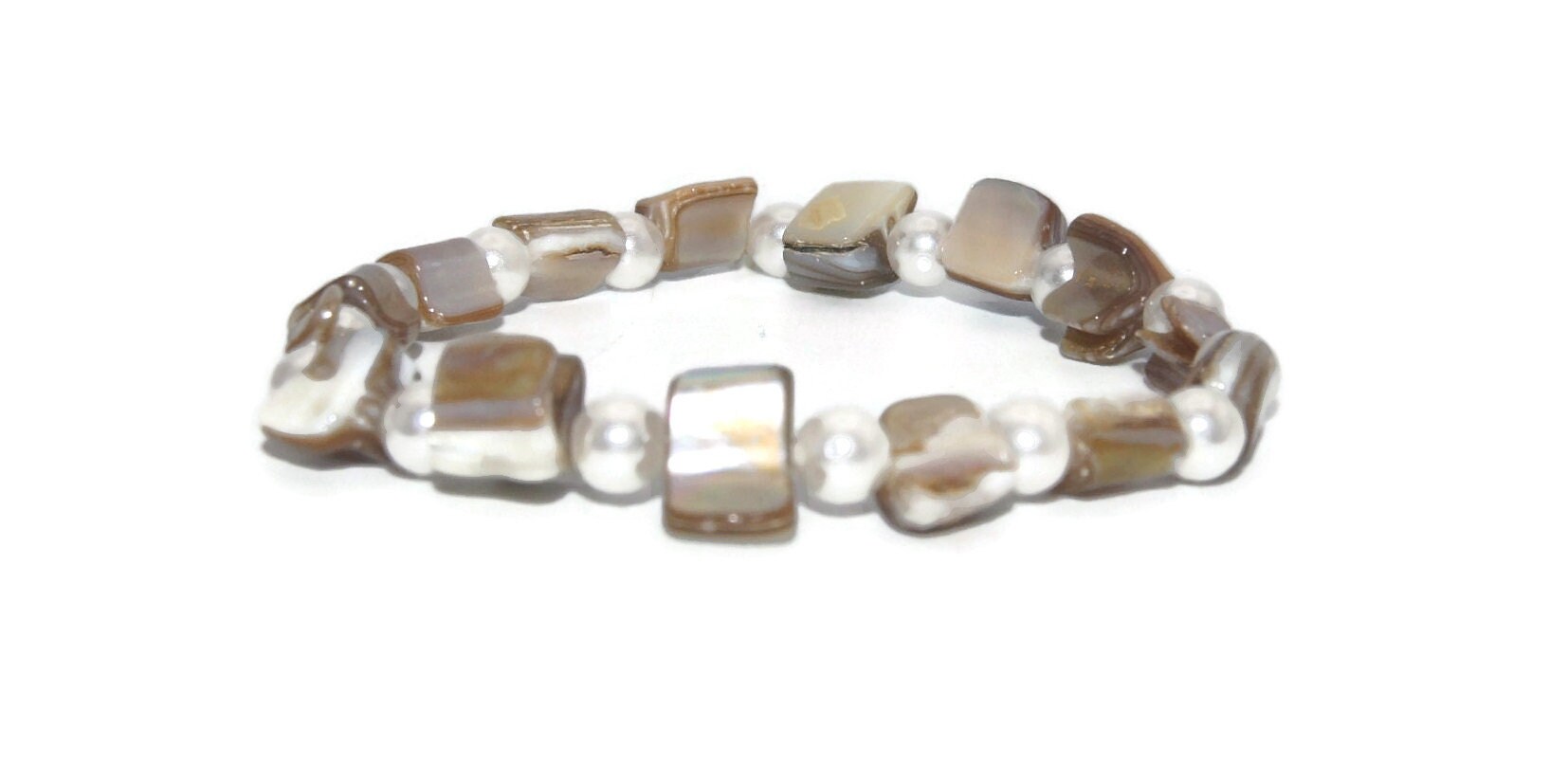Bracelet Extensible En Nacre Naturelle Vintage - Bijou Fantaisie - Occasion Impeccable