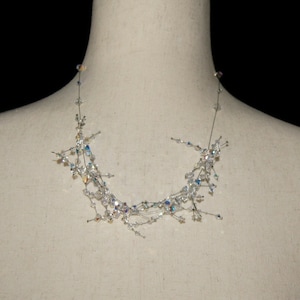 Vintage Silver Tone and Clear Crystal Beads 20 Inch Necklace with Lobster Claw Clasp.