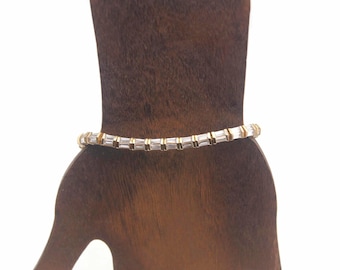 Vintage Gold Tone Sterling Silver and Clear Stones 6 3/4 Inch Link Bracelet with Box Clasp and 2 Safety Catch. Hallmarked 925 CZ R CHINA.