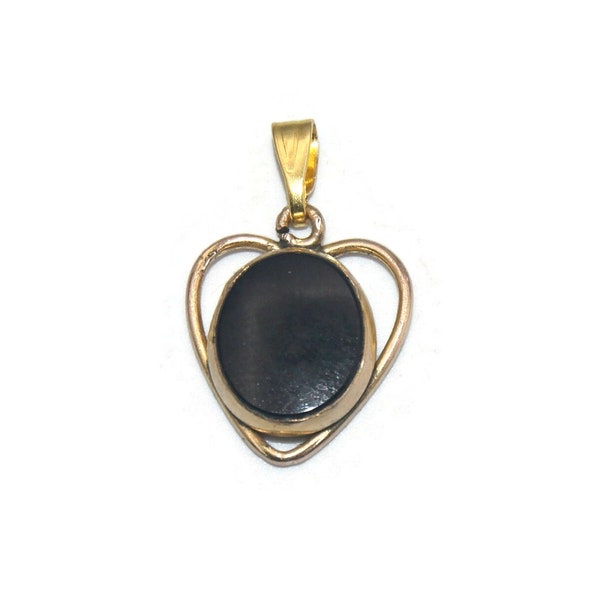Small Vintage C.T. Gold Filled and Onyx Heart Pendant. 1/20 10KT. Gold Filled C.T. Hallmark.
