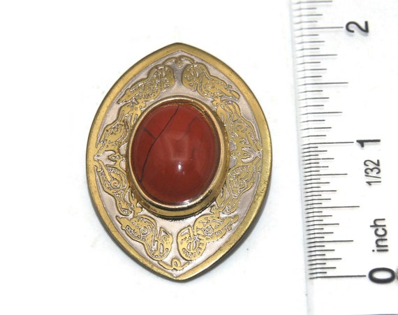 Vintage Silver and Gold Tone with Oval Red Jasper… - image 4
