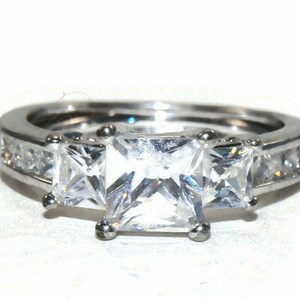 Vintage Sterling Silver and CZs Size 7 Engagement Ring with Ring Guard.