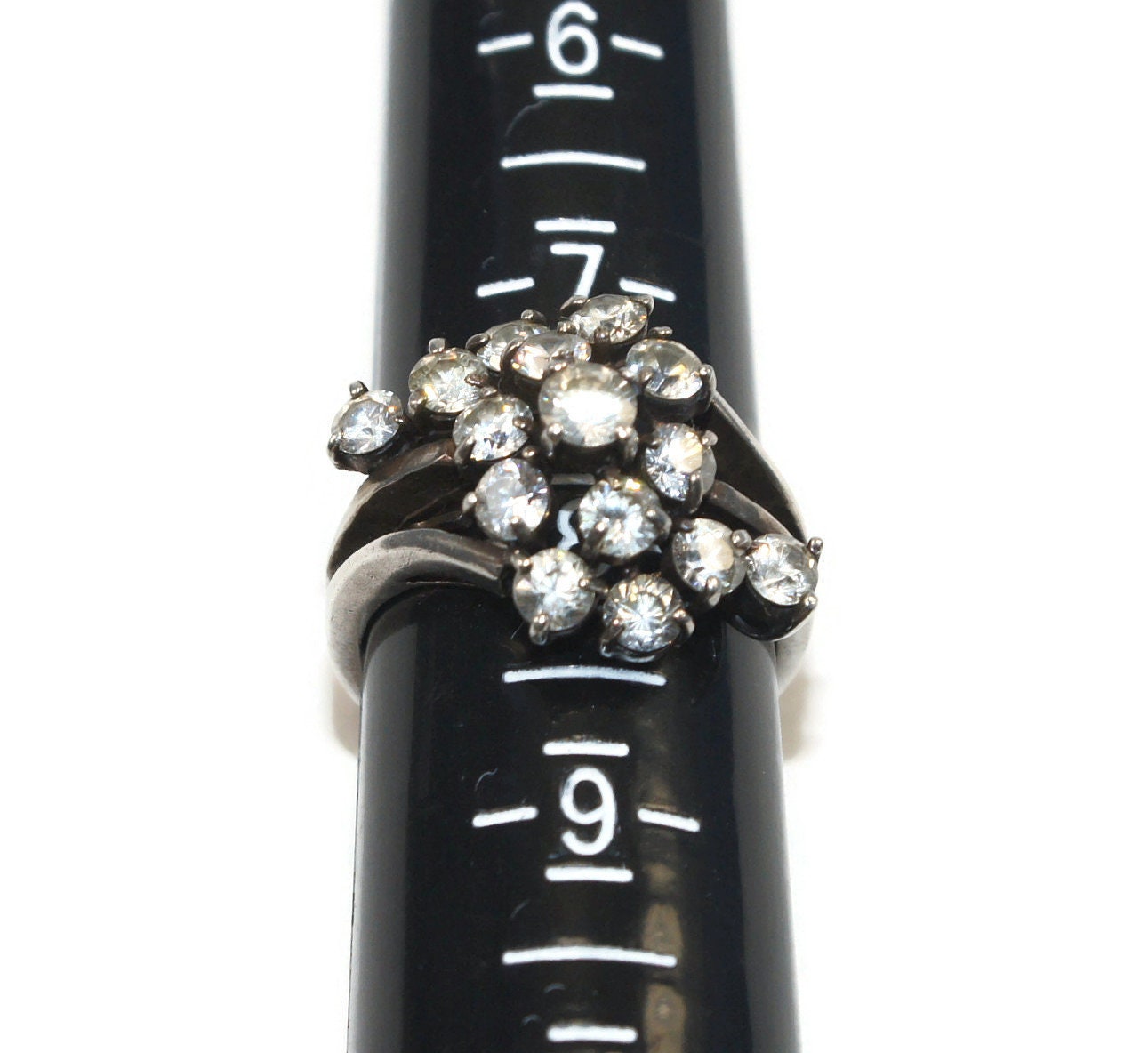 Vintage Sterling Silver and Czs Size 8 Cocktail Ring. Marked  display picture 1
