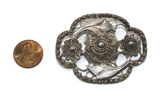 Vintage Thai Nakon Siam Silver Floral Brooch. Hal… - image 2