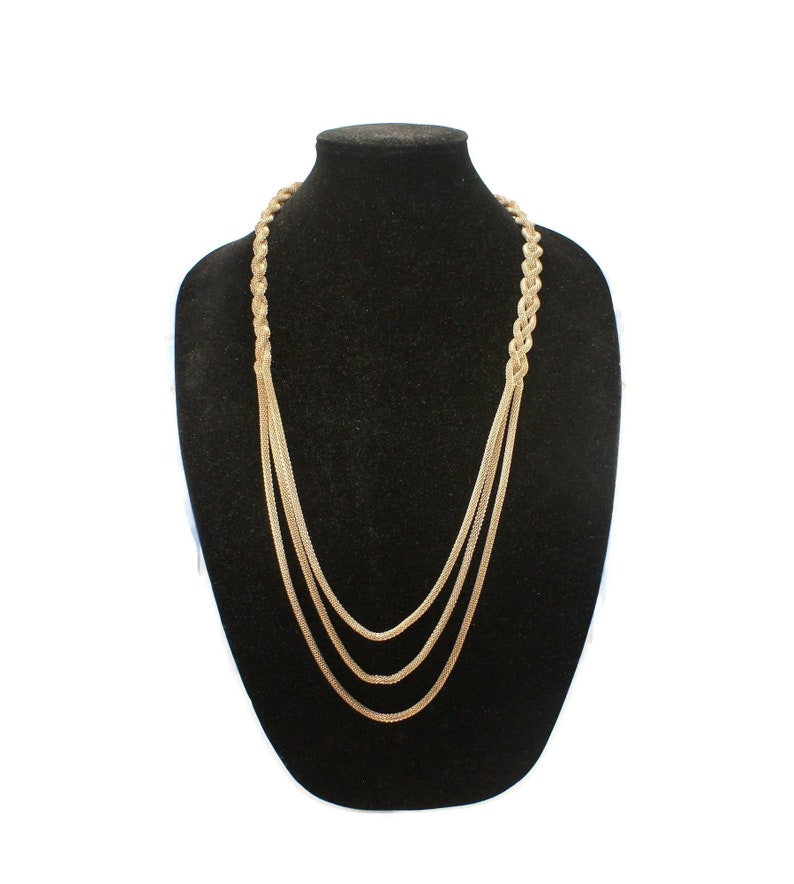31 Inch Necklace with Lobster Claw Clasp. 3 Mesh Strand Vintage Gold Tone Braided Rope Chain Necklace
