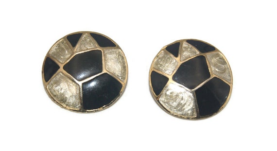 Vintage Gold Tone, Gray and Black Enameled Pendan… - image 6