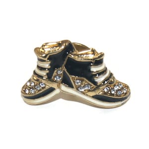 Vintage Gold Tone, Black and White Enamel and Rhinestones Sneakers Lapel Pin, Hat Pin.