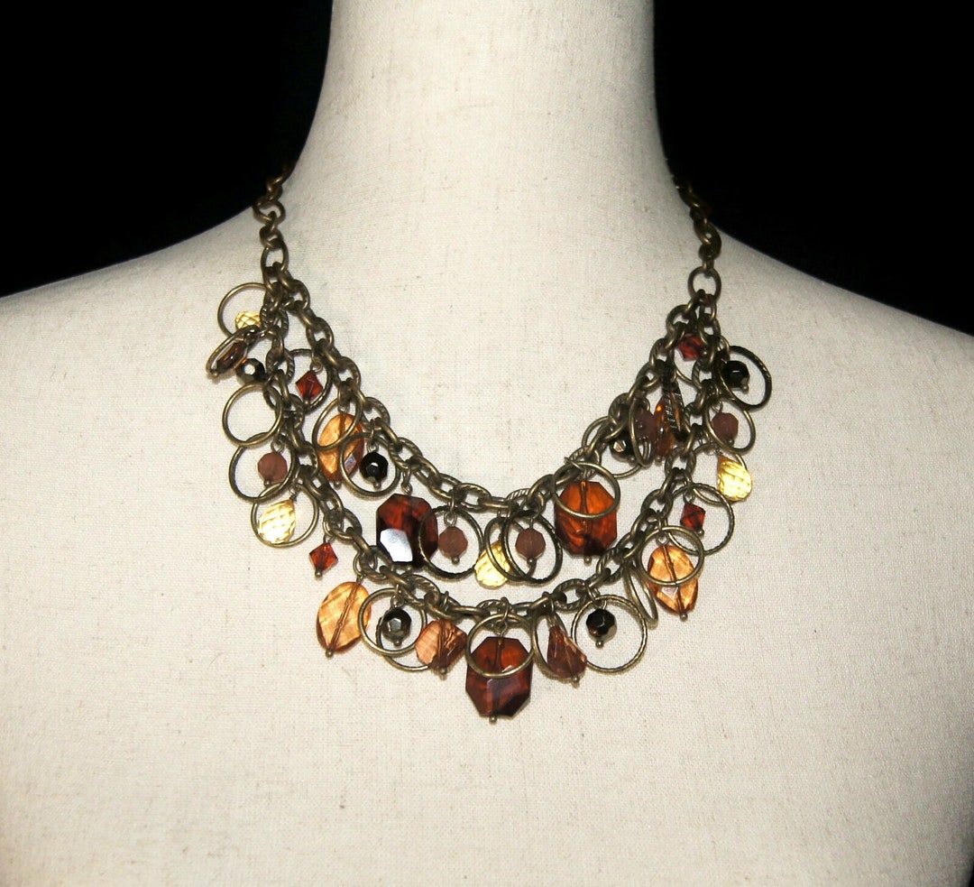 Vintage Premier Designs Gold Tone and Multi Color Faceted Plastic 18 ...