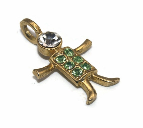 Vintage K.I.S. Gold Tone With Clear and Green Rhinestones