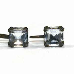 Vintage Gold Tone and 3 Carat Square Faux Diamonds Screw Back Earrings.