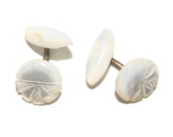 Boutons De Manchettes Anciens Début 1900 En Nacre | Paire Vintage Pour Collection Ou Costume
