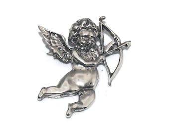 Cupido vintage de plata de ley con colgante / broche de arco y flecha. Marcado Sterling.