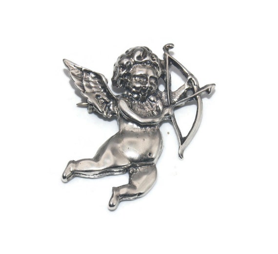 Vintage Sterling Silver Cupid with Bow and Arrow … - image 1
