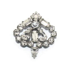 Vintage Art Deco Silver Tone and Clear Rhinestones Fur Clip, Dress Clip.
