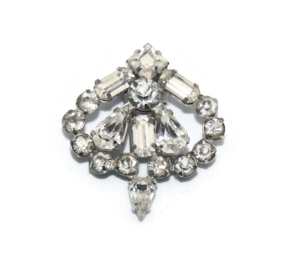 Vintage Art Deco Silver Tone and Clear Rhinestone… - image 1