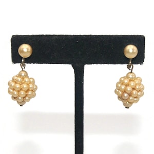 Vintage Gold Tone and Faux Pearls Screw Back Dangle Earrings.