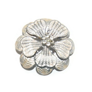 Vintage Silver Tone and Rhinestones Flower Brooch.