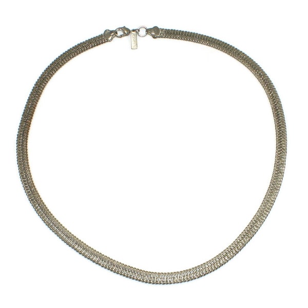 Vintage Napier Silver Tone 20 Inch Herringbone Chain Necklace with Lobster Claw Clasp. Napier Hallmark Tag.