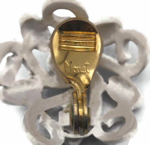 Chapelet Or Boucles D'oreilles Vintage Monet - Clips Dorés Avec Cabochons Blanc Nacré - Occasion, état Correct Or Collier