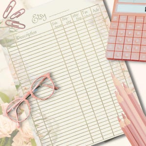 Afdrukbaar spreadsheet voor Etsy-sjabloon Met de hand boekhouden Etsy Busniess Records Small Business-formulier, perfect voor de Etsy-verkoper Rozen