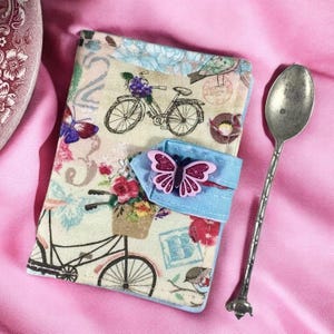 Fabric Tea Bag Holder Wallet Bicycles Butterflies | Tea Bag Organizer | Teabag GIft Card Wallet | Tea Lovers Gift | Business Card Holder