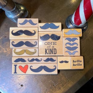 Rubber Stamps Mustaches GALORE I love Mustaches | One of a Kind | Hello | ALl is pristine if not NEW condition. Perfect for junk journaling