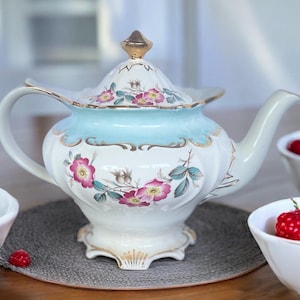Exquisite Vintage Teapot with Roses by Arthur Wood Co England Sandler Porcelain Floral Bouquet #6426 gold trim rare hard to find