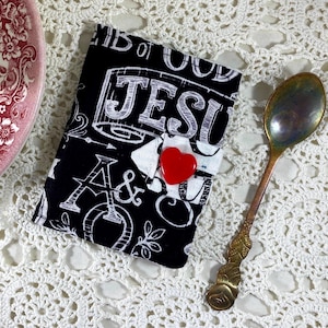 Tea Bag Holder with Christian Fabric with Jesus Tea Bag Organizer Fabric Tea Bag Holder or Tea Wallet Black Chalkboard Easter Gift