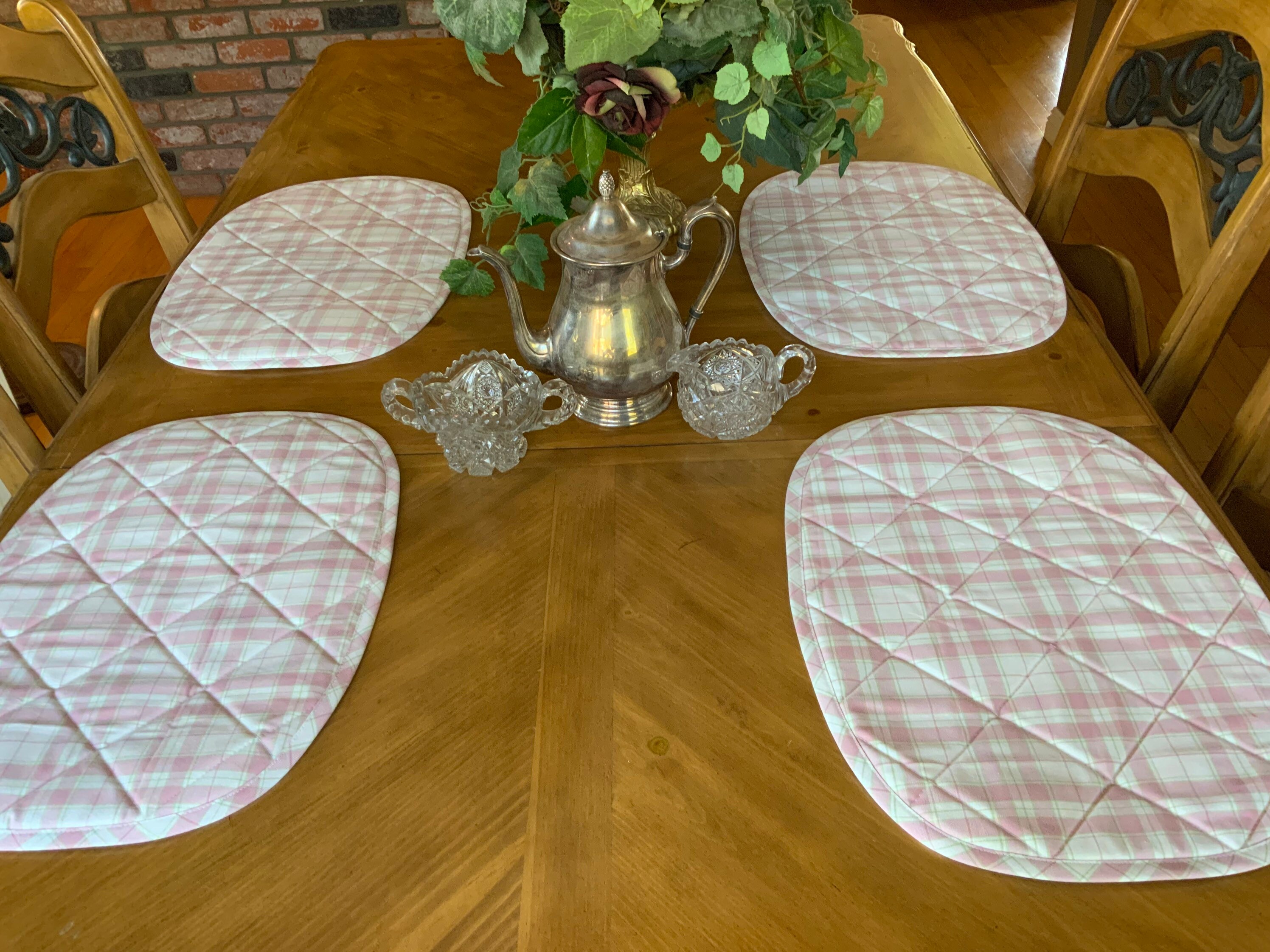 Table Handmade Placemats Pink & Green Plaid Mauve Chintz Etsy