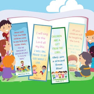 Printable Biblical Children’s BOOKMARKS perfect for Sunday School or Vacation Bible School. Gift 4 Christian kids Bible Verses pdf png jpeg