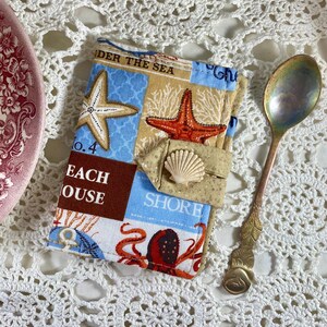 Tea Bag Holder Wallet Fabric BEACH Shells theme | Tea Bag Organizer | Fabric Tea Bag Holder | Tea Wallet | Tea Bag Wallet | Tea Lovers Gift