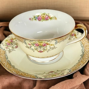 Noritake Mystery #56 TeaCups n Saucers via Japan Roses Flowers & Gold Rim Vintage Bone China Gold Edges Ready for your Holiday Table