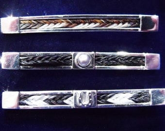 Elegant Stockpins or Brooches with Horsehair in Sterling Silver