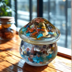 Mushroom Jar, Gemstone resin Jar, Storage for Jewelry and Essentials, Charming Gift Terrarium Enthusiasts, stash jar,