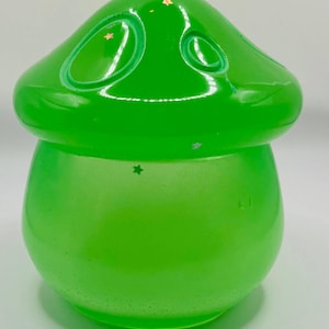 Green Glow in the Dark, Light Up Mushroom Jar, Unique Container for Change and Office Supplies, Handmade Gift Idea, Mushroom lover Gift