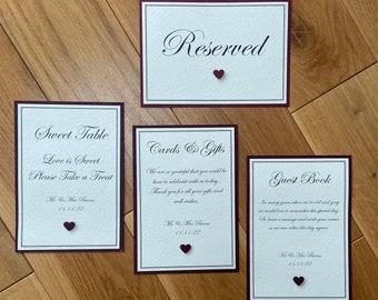 Letreros de boda con corazón 3D en varios colores. Ideales para mesas dulces, mesas de regalos/tarjetas, libros de visitas, letreros de asientos reservados, etc. "Victoria"