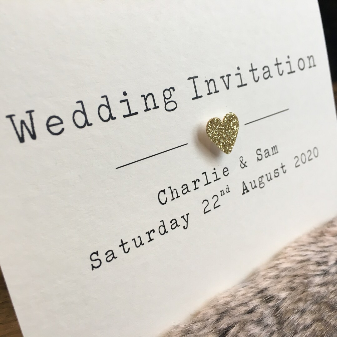 Personalised Modern Wedding Invitations Typewriter Font. Choice of 3D