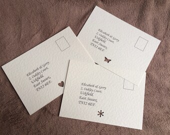 Tarjetas postales RSVP personalizadas con dirección de remitente y forma recortada a elegir. Paquetes de 20. Tarjetas RSVP para bodas, fiestas y aniversarios. Set "Emily".