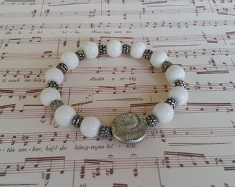 Ágata Blanco stretch bracele cuentas, piedras preciosas naturales pulsera del estiramiento, estiramiento de ágata Pulsera, colgante, Pulsera perlas, piedras preciosas