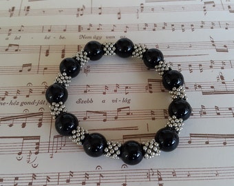 Gemas de ágata elástica Pulsera con colgante, pulsera de abalorios, pulsera de ágata negro, pulseras de piedras preciosas, pulsera, negro ágata