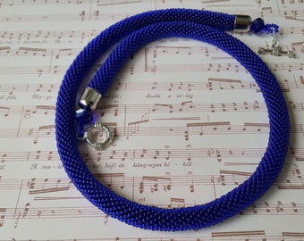 Crocheted rope, Crochet necklace, beadwork, crochet beaded necklace, beaded crocheted necklace, seed bead necklace, blue crocheted necklace