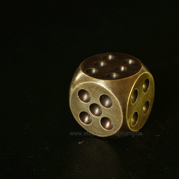 antique brass dice, 6 sided brass dice, six sided solid brass dice, brass dice set, high quality brass dice, rounded corners dice