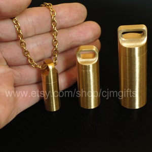 mini brass pill bottle, brass container, solid stainless steel pill case, titanium pill holder, brass case, stainless steel pill case