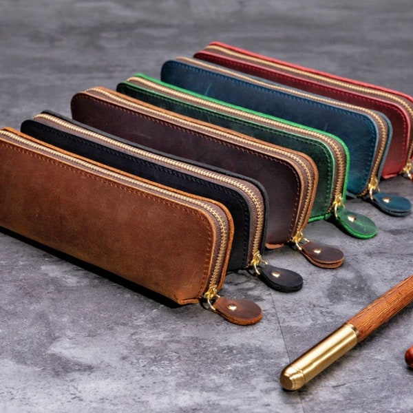 pull up leather pen case, genuine leather pen pouch, leather pen holder, leather pen bag, leather pencil bag, leather pencil pouch