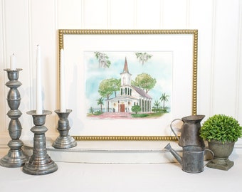 Palmetto Bluff Church Watercolor